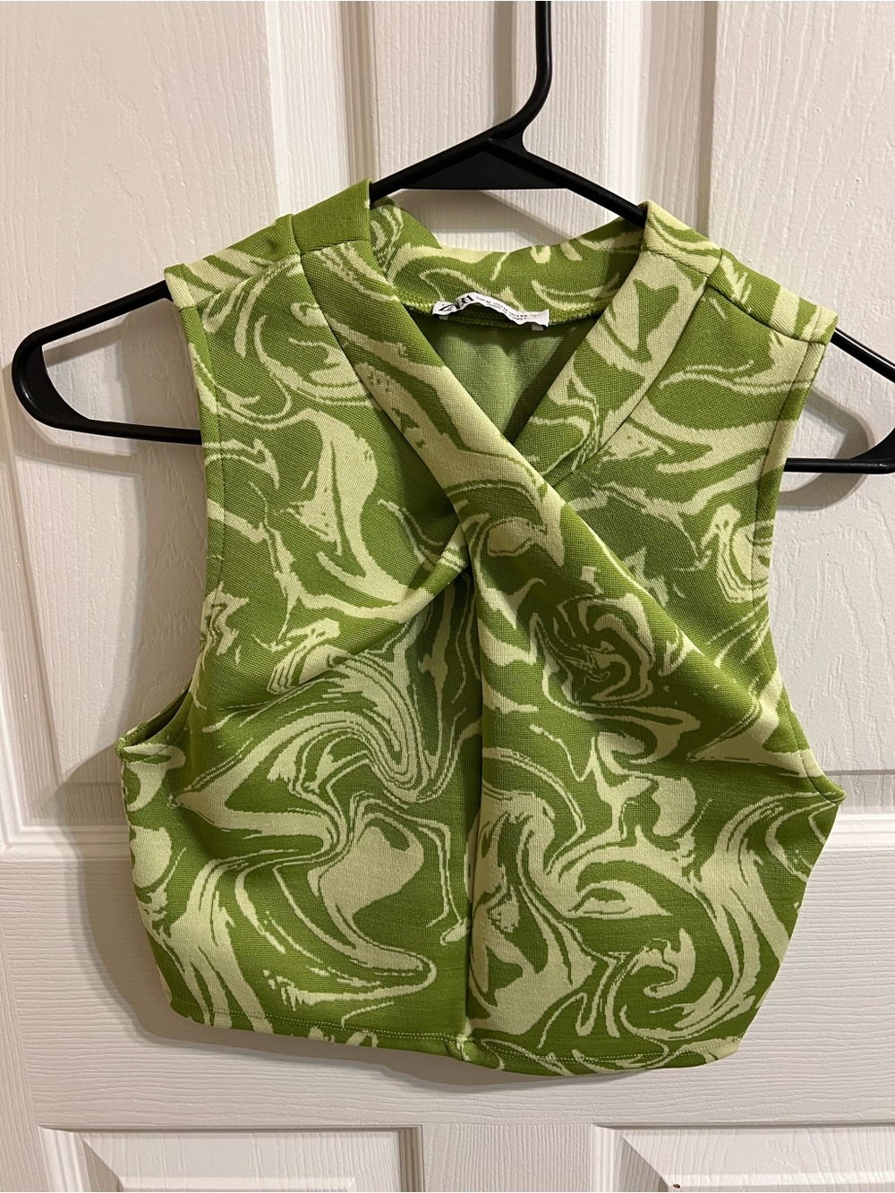 ZARA Tank Crop Top Green Swirl Size Medium